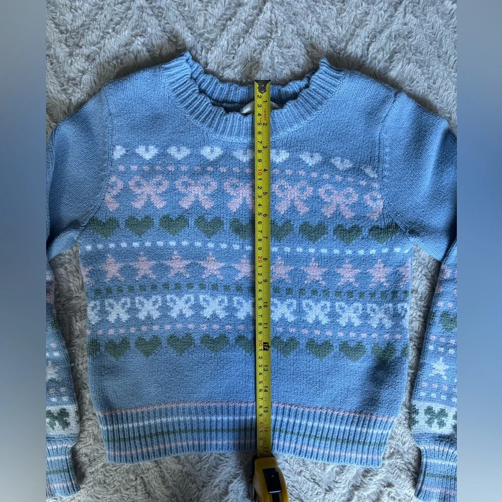 Love Shack Fancy Large Fair Isle Sweater Blue Pink Cotton Blend Long Sleeves XS - Picture 5 of 6